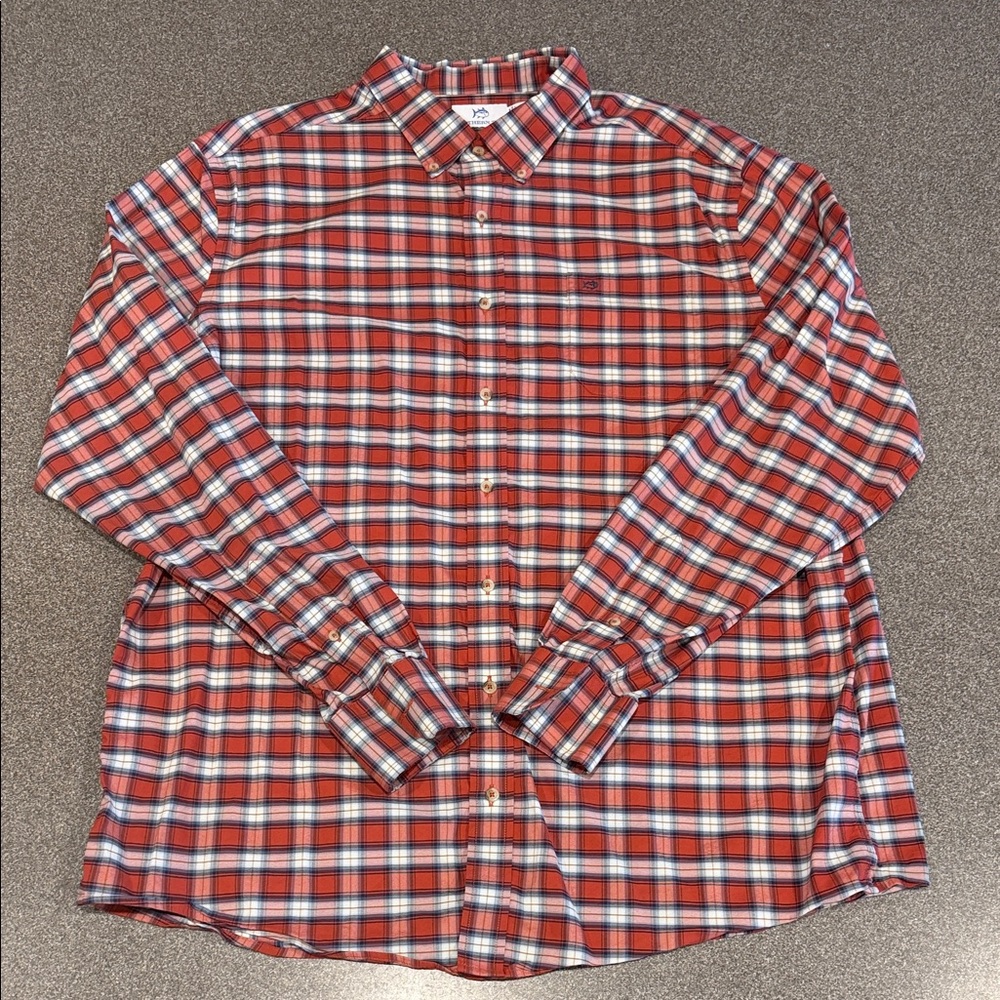 Men’s Southern Tide Red, White, and Blue Plaid Button Down Shirt Size XXL